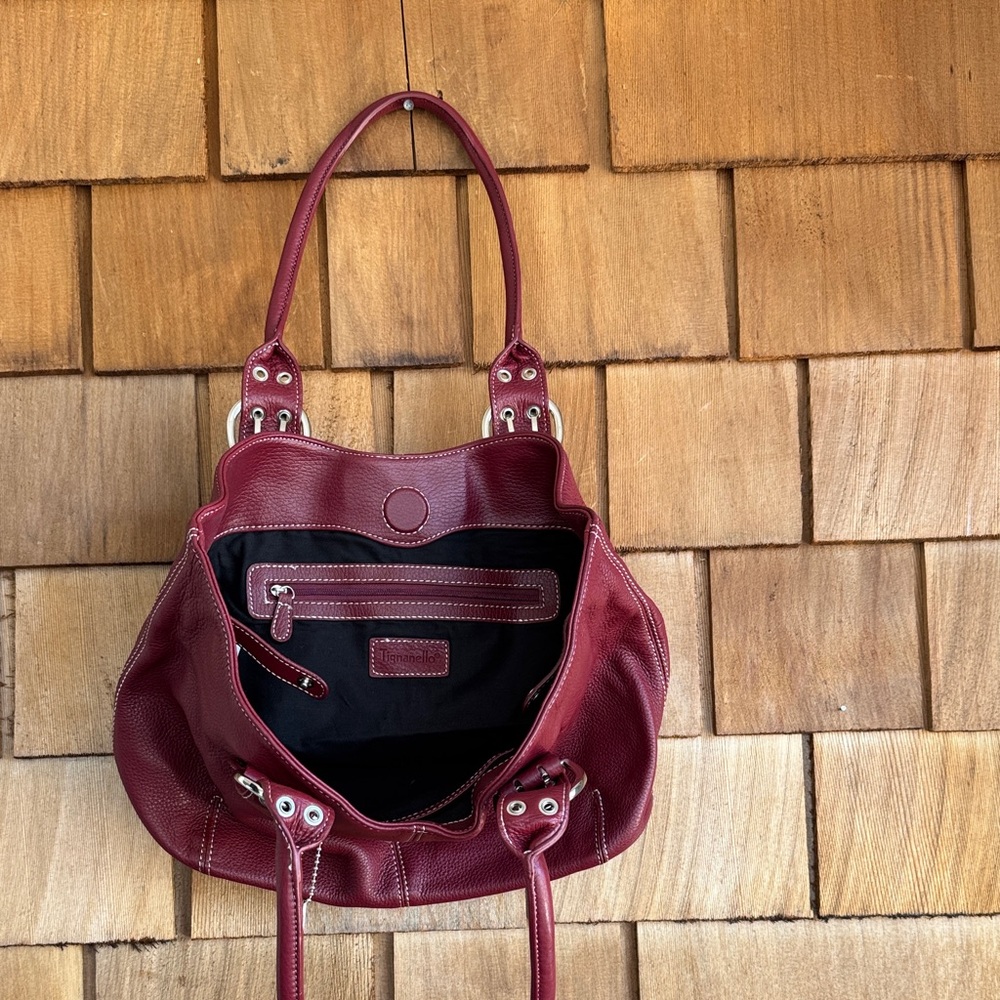 Tignanello Burgundy Leather Shoulder Tote with Silver Hardware - Picture 4 of 8
